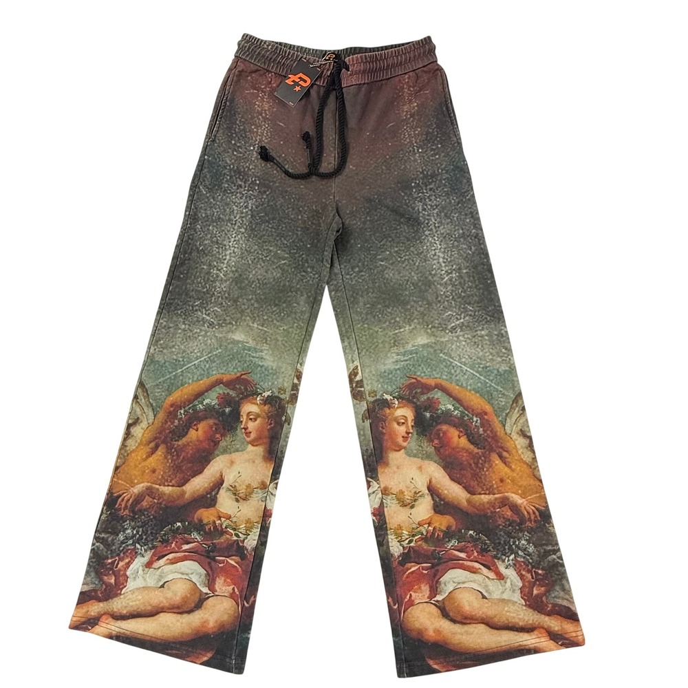 PLTX Joran 634 Renaissance Graphic Wide Leg Sweatpants Beige Multi Mens Medium